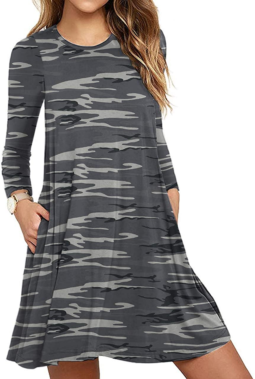 Unbranded Women's Long Sleeve Pocket Casual Loose T-Shirt Dress | eBay