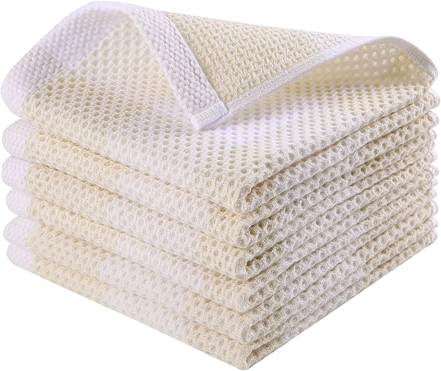 Homaxy 100% Cotton Waffle Weave Check Plaid Dish Cloths, 12 x 12 Inches,  Super Soft