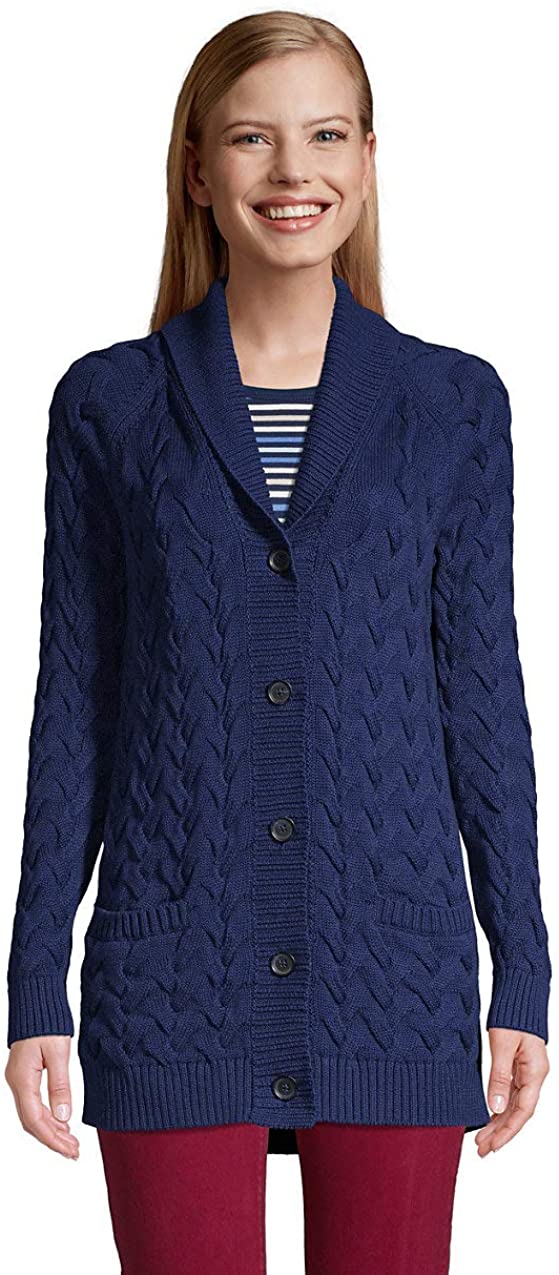 Lands' End Women's Cotton Cable Drifter Shawl Cardigan Sweater | eBay