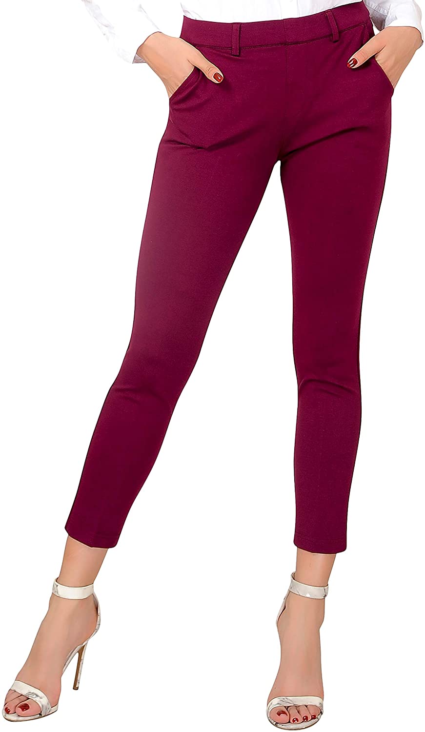  Marycrafts Women's Pull On Stretch Yoga Straight Dress Work  Pants 0 Burgundy : Clothing, Shoes & Jewelry