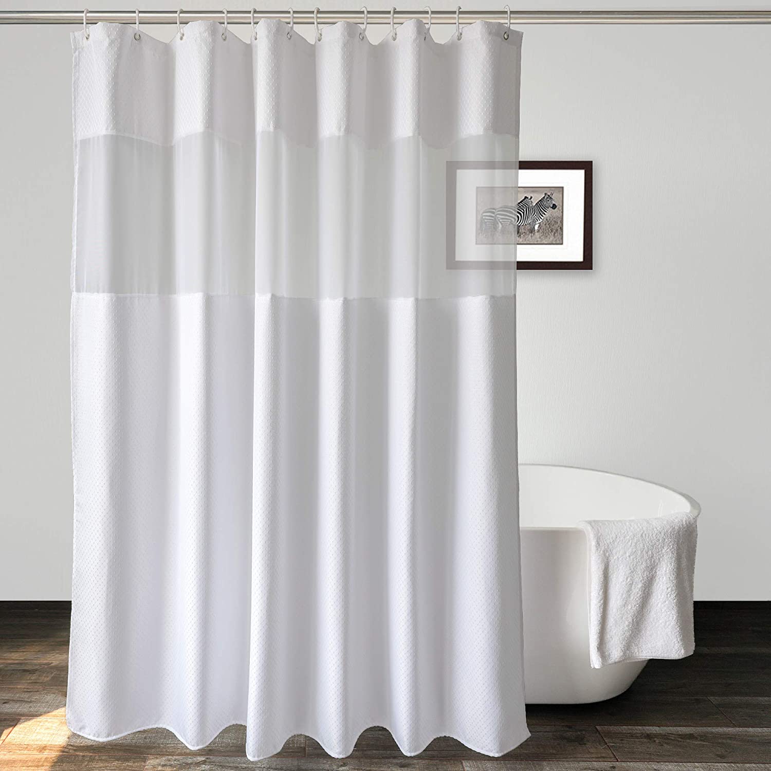 R mDesign Extra Long Hotel Quality Polyester/Cotton Blend Fabric Shower Curtain 