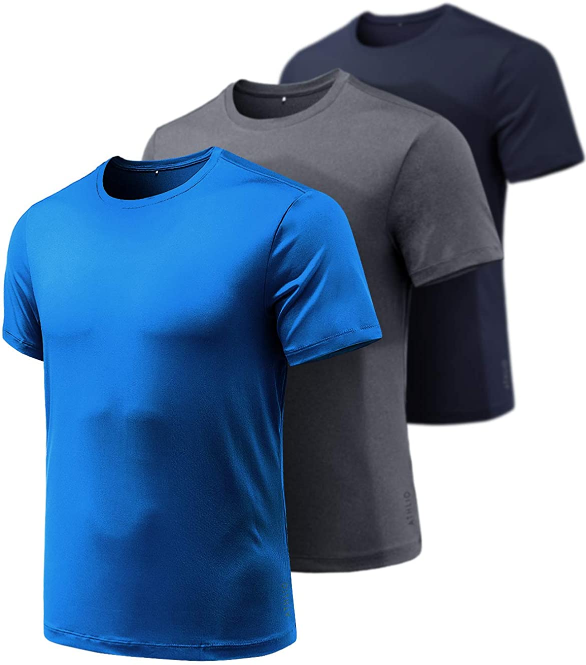 ATHLIO 2 or 3 Pack Men's Workout Running Shirts Short Sleeve Gym T-Shirts Sun Protection Quick Dry Athletic Shirts 