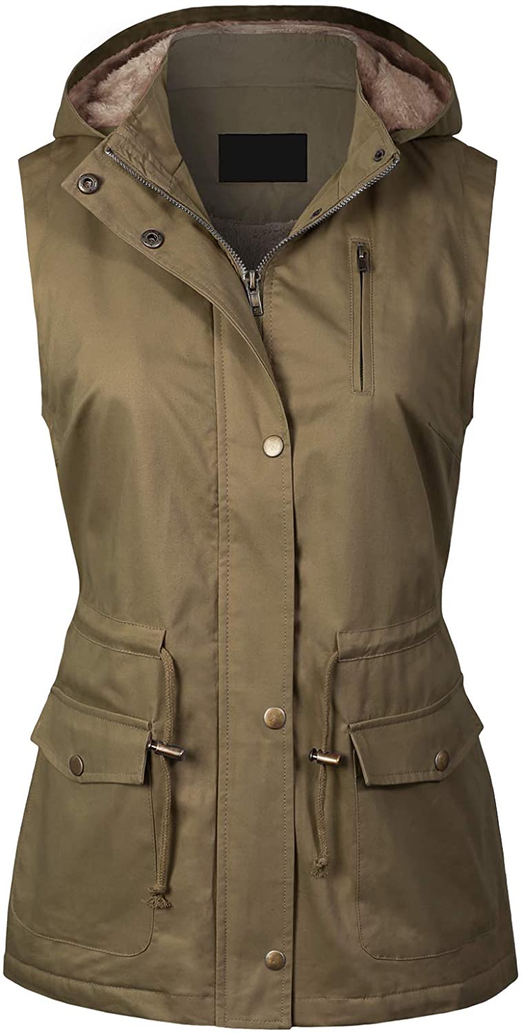 MixMatchy Women's Drawstring Lightweight Loose Fit Sleeveless Vest Utility Jacket 