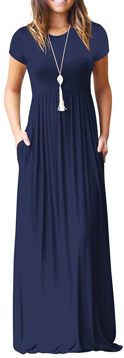 GRECERELLE Women's Short Sleeve Loose Plain Maxi Dresses Casual Long Dresses  wit | eBay