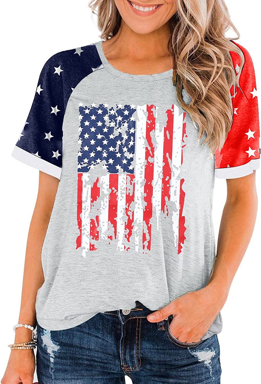 American Flag Shirts 4th of July Women Vintage USA Patriotic Shirt Summer  Casual