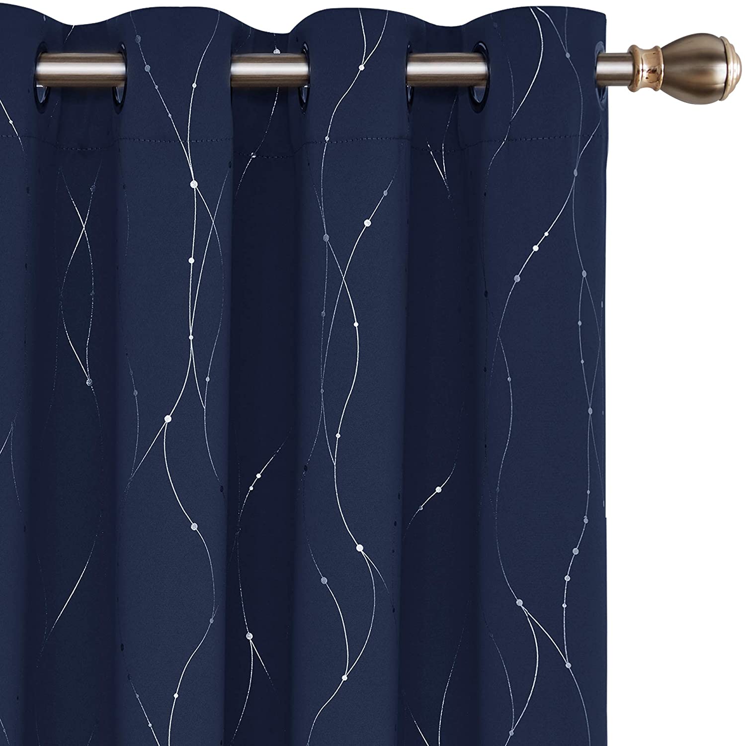 Grommet Top Drapes Wave Line And Dots Printed Bedroom