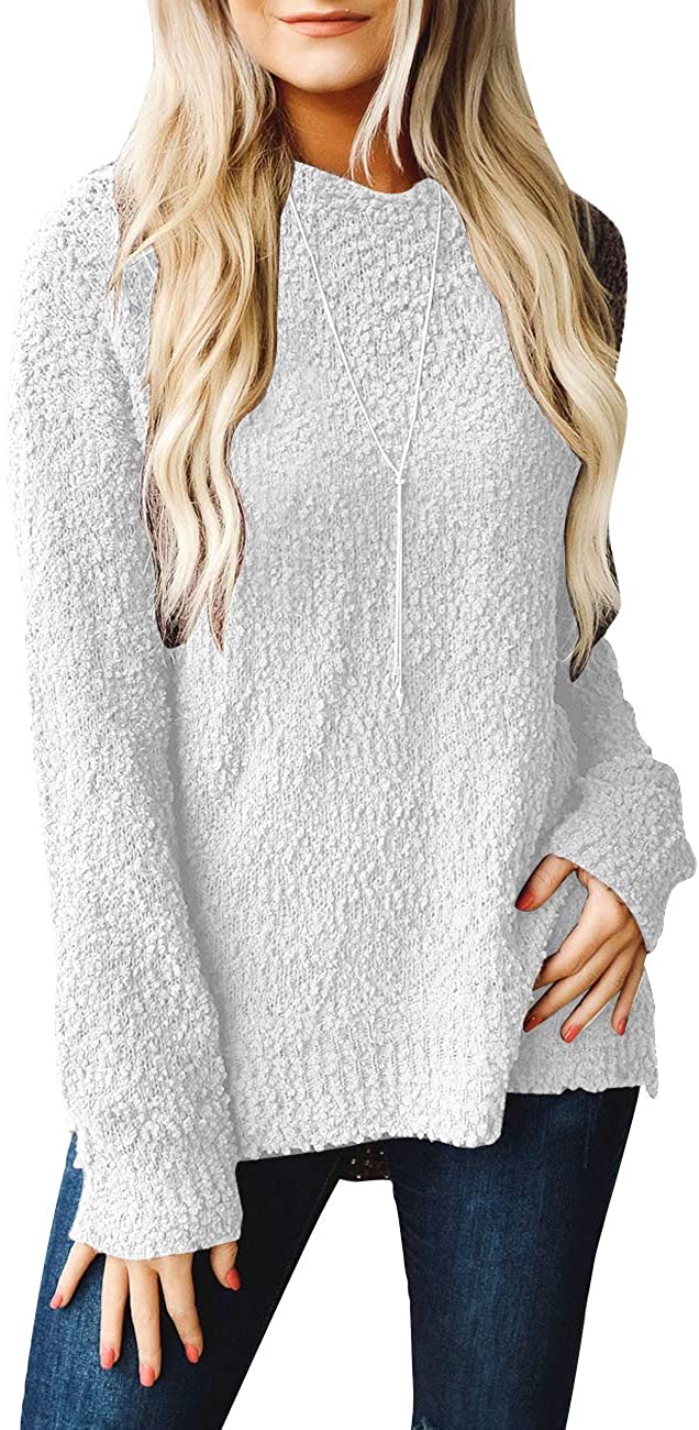 MEROKEETY Women's Long Sleeve Sherpa Fleece Knit Sweater Side Slit ...