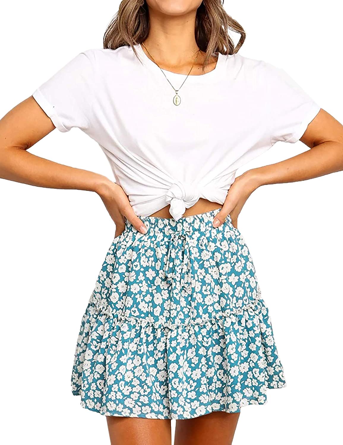 Relipop Women S Flared Short Skirt Polka Dot Pleated Mini Skater Skirt With Draw Ebay