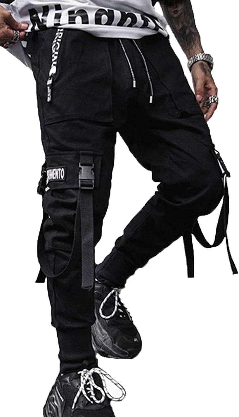 Tactical Functional Cargo Pants Joggers Men Black Elastic Waist