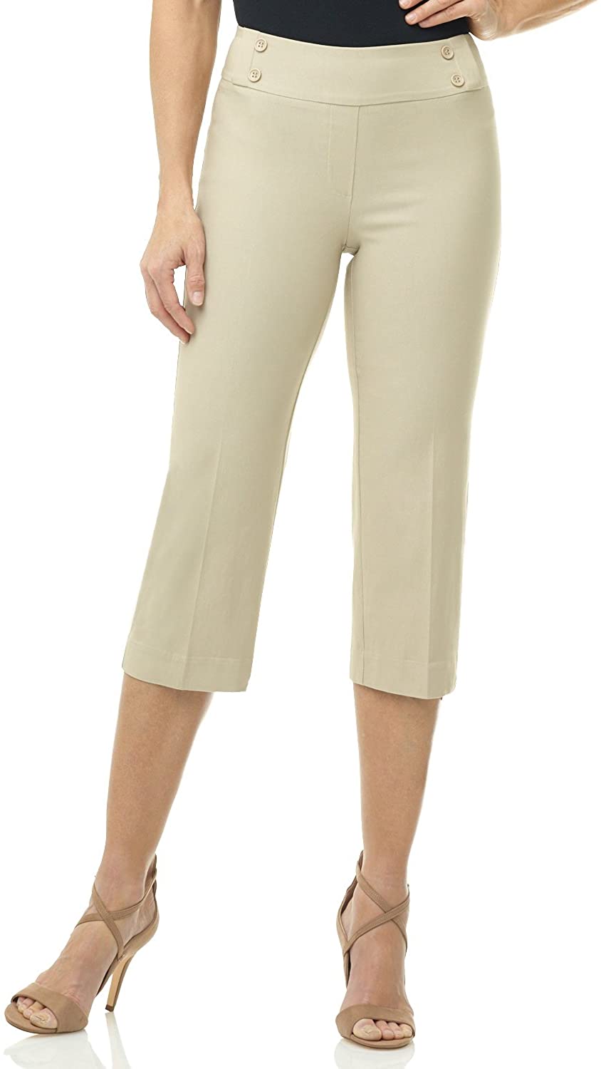 Rekucci Womens Ease into Comfort Capri with Button Detail 