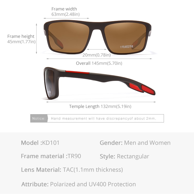 KDEAM Rectangular Ultra Light TR90 Sunglasses Men Polarized TAC 1.1mm Thickness Lens Driving Sun Glasses Women Sports Cat.3-4