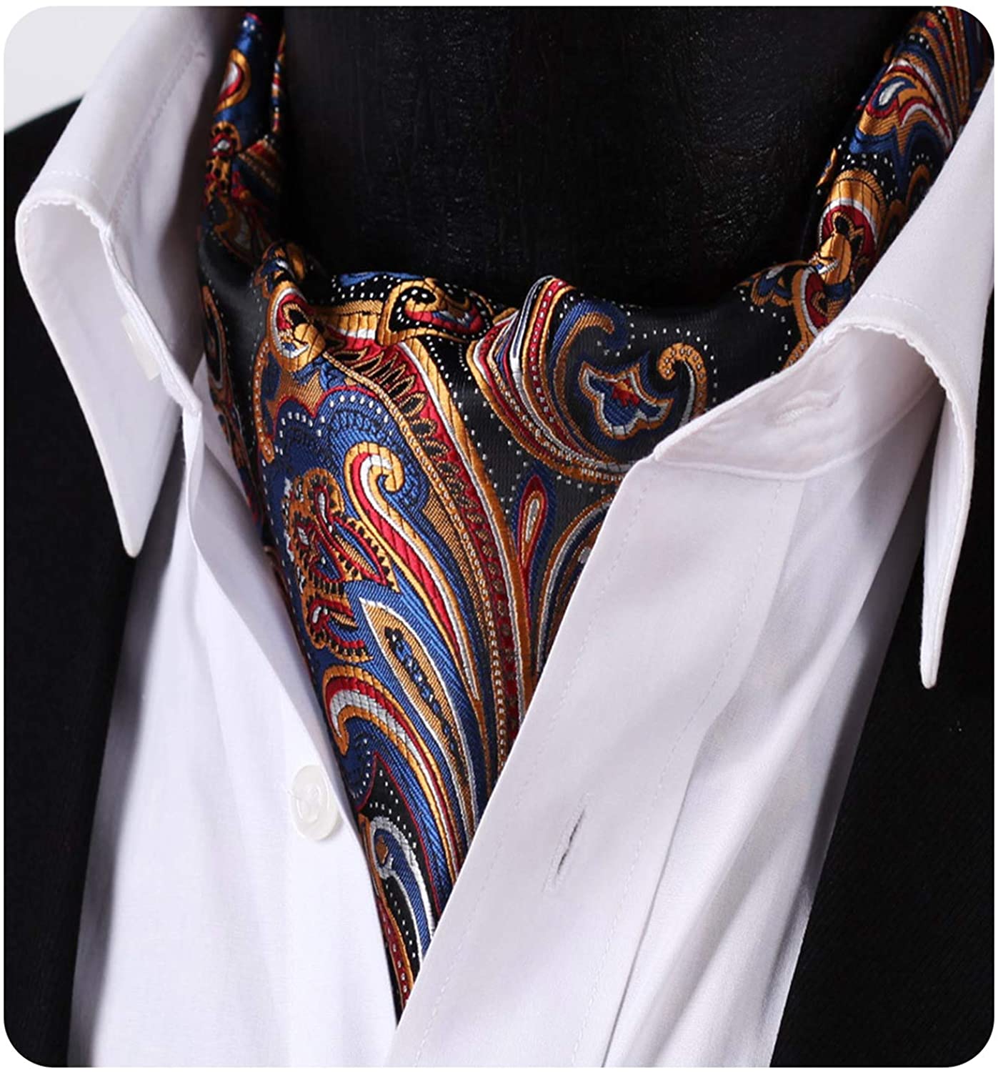 HISDERN Cravat Ascot Tie and Pocket Square Set for Men Wedding Cravat Scarf 