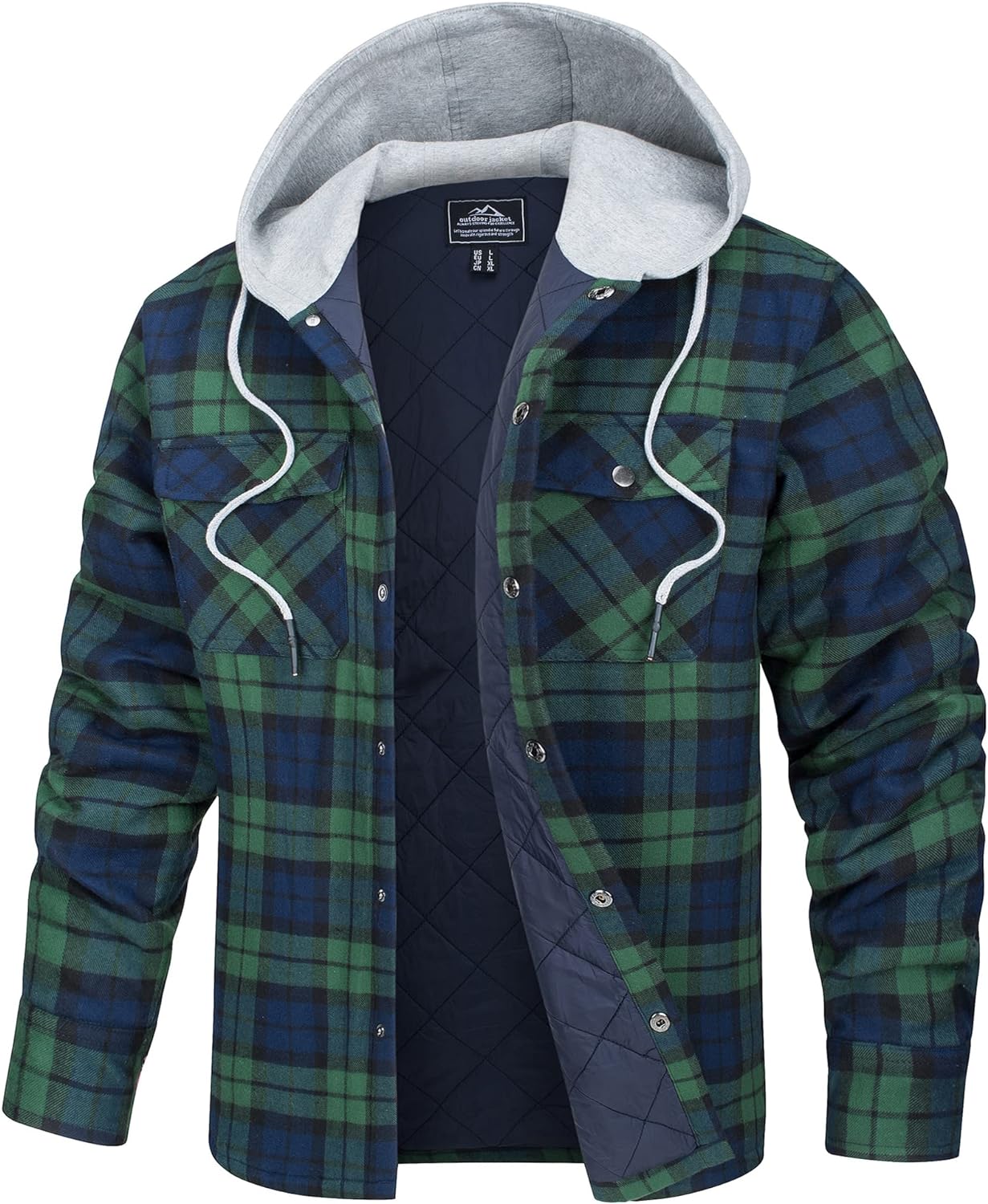 TACVASEN Men's Hooded Shirt Jacket Thick Plaid Flannel Shirts