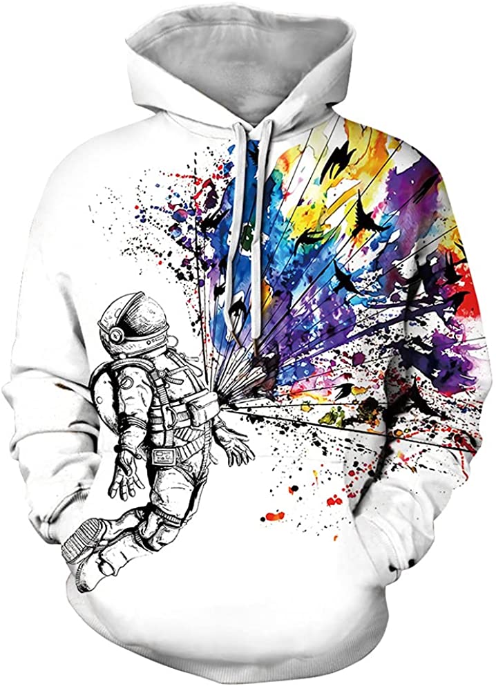 finess Unisex Digital Print Sweatshirts Hooded Tops Novelty 3D Animal Galaxy Pattern Hoodies Pullover Sweatshirt with Pocket 