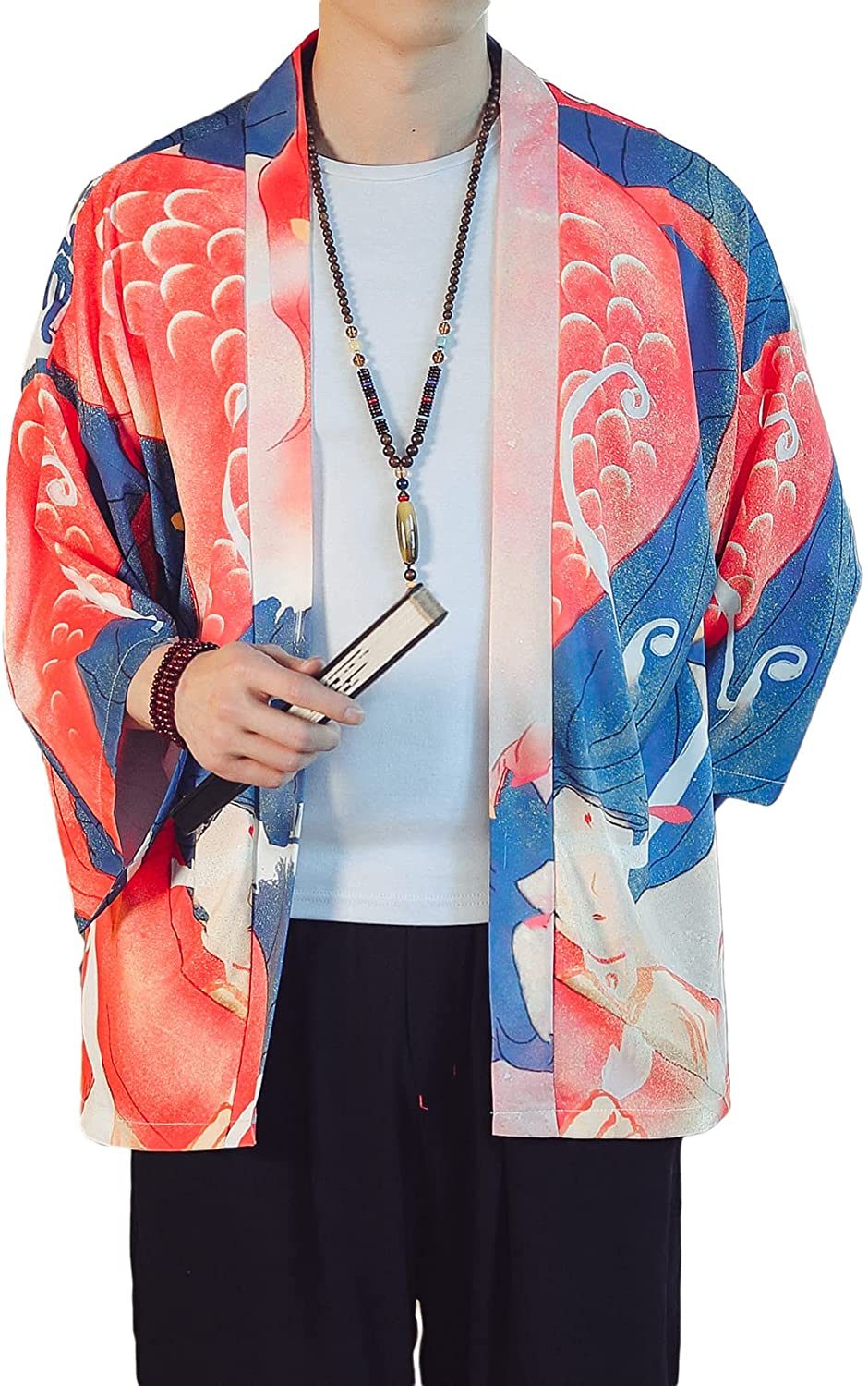 PRIJOUHE Men's Japanese Kimono Cardigan Jackets Casual Long Sleeve Open  Front Coat Lightweight Yukata Outwear at  Men's Clothing store