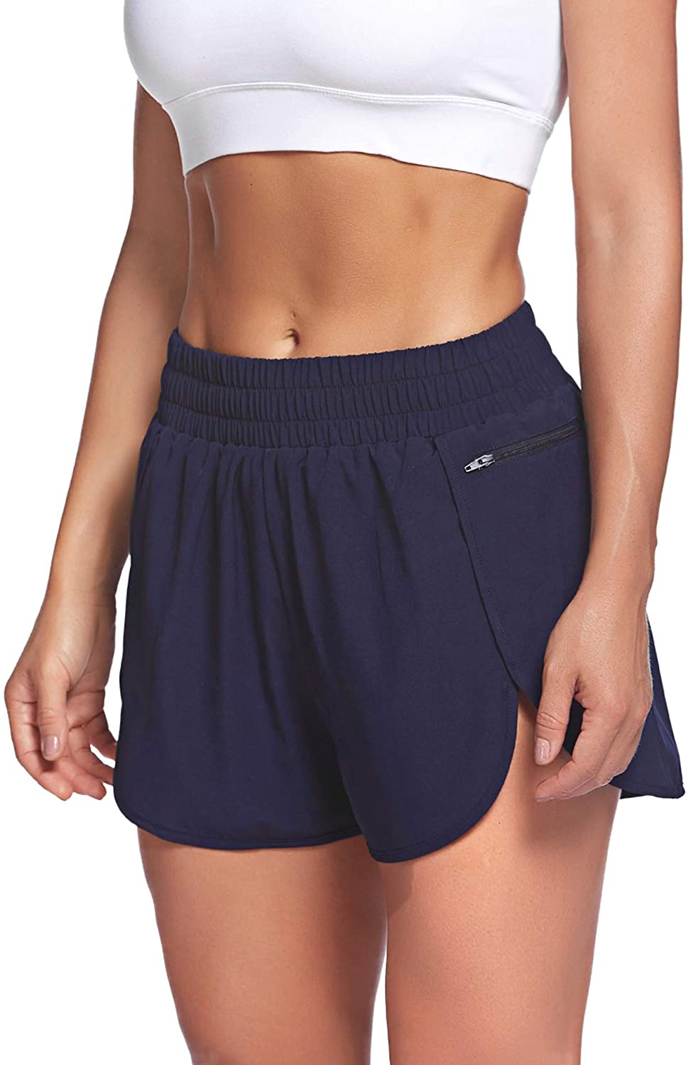 LaLaLa Womens Workout Shorts with Zip Pocket Quick-Dry Athletic Shorts  Sports El | eBay