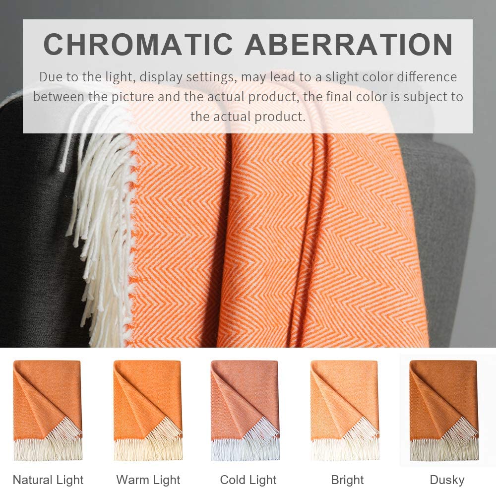 BOURINA Decorative Herringbone Faux Cashmere Fringe Throw Blanket  Lightweight So | eBay