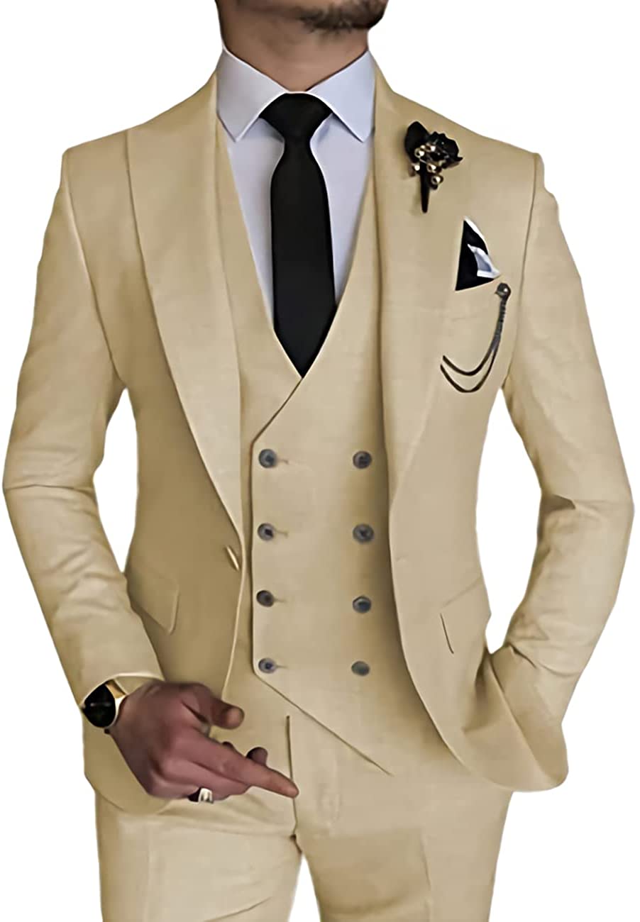 Men's 3 Piece Suit Slim Fit Suits One Button Blazer Vest Pants