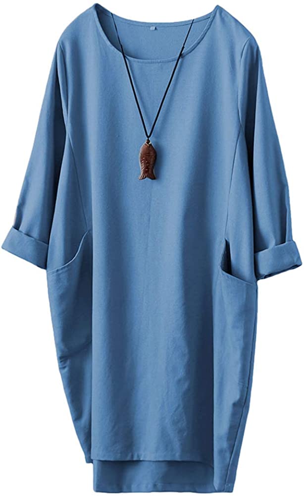 Minibee Women's Oversized Tunic Dress Long Sleeve Loose Baggy Tshirt Tops  with Pockets Army Green M at  Women's Clothing store