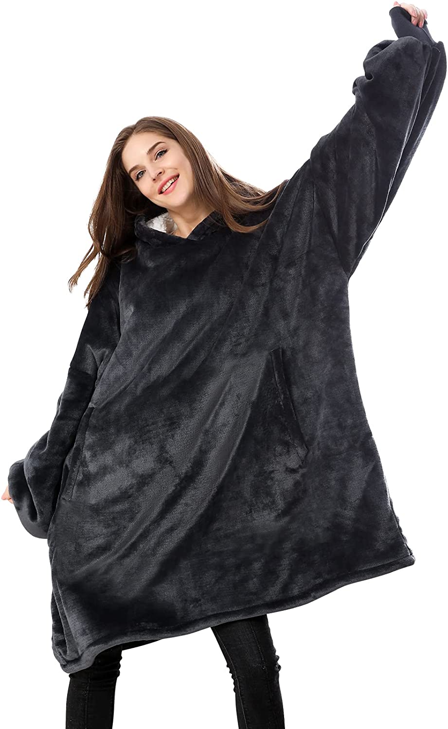 Wearable Blanket Hoodie, Oversized Sherpa Hooded Blanket