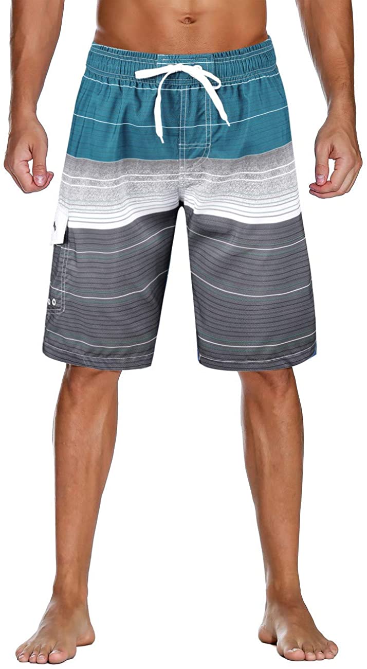 Unitop Mens Swim Trunks Colortful Striped Beach Board Shorts with Lining 
