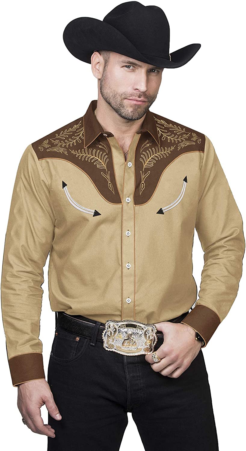 COOFANDY Men's Western Cowboy Shirt Embroidered Long Sleeve Slim Fit Casual  Cotton Button Down Hippie Shirts with Pockets