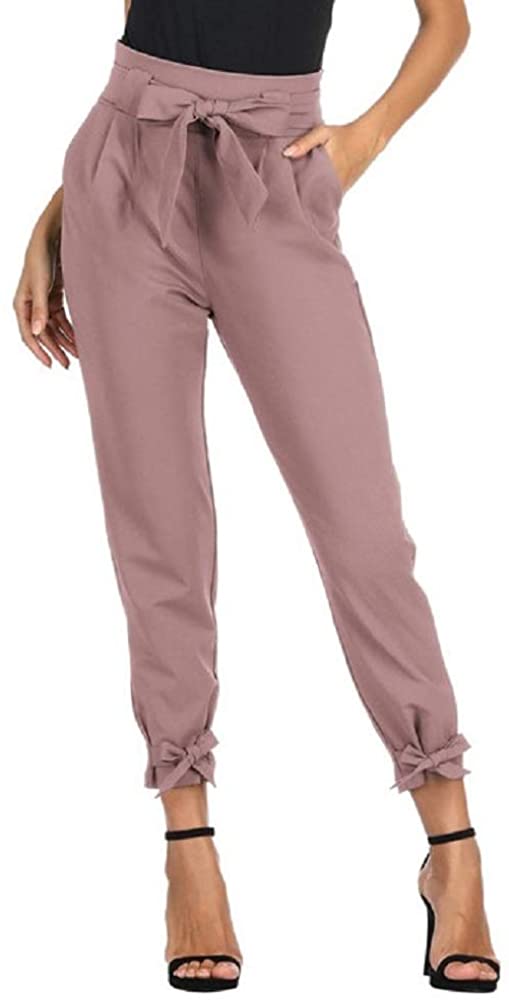 GRACE KARIN Women's Casual Pants Solid High Waist Self Tie Belted Pencil  Trouser