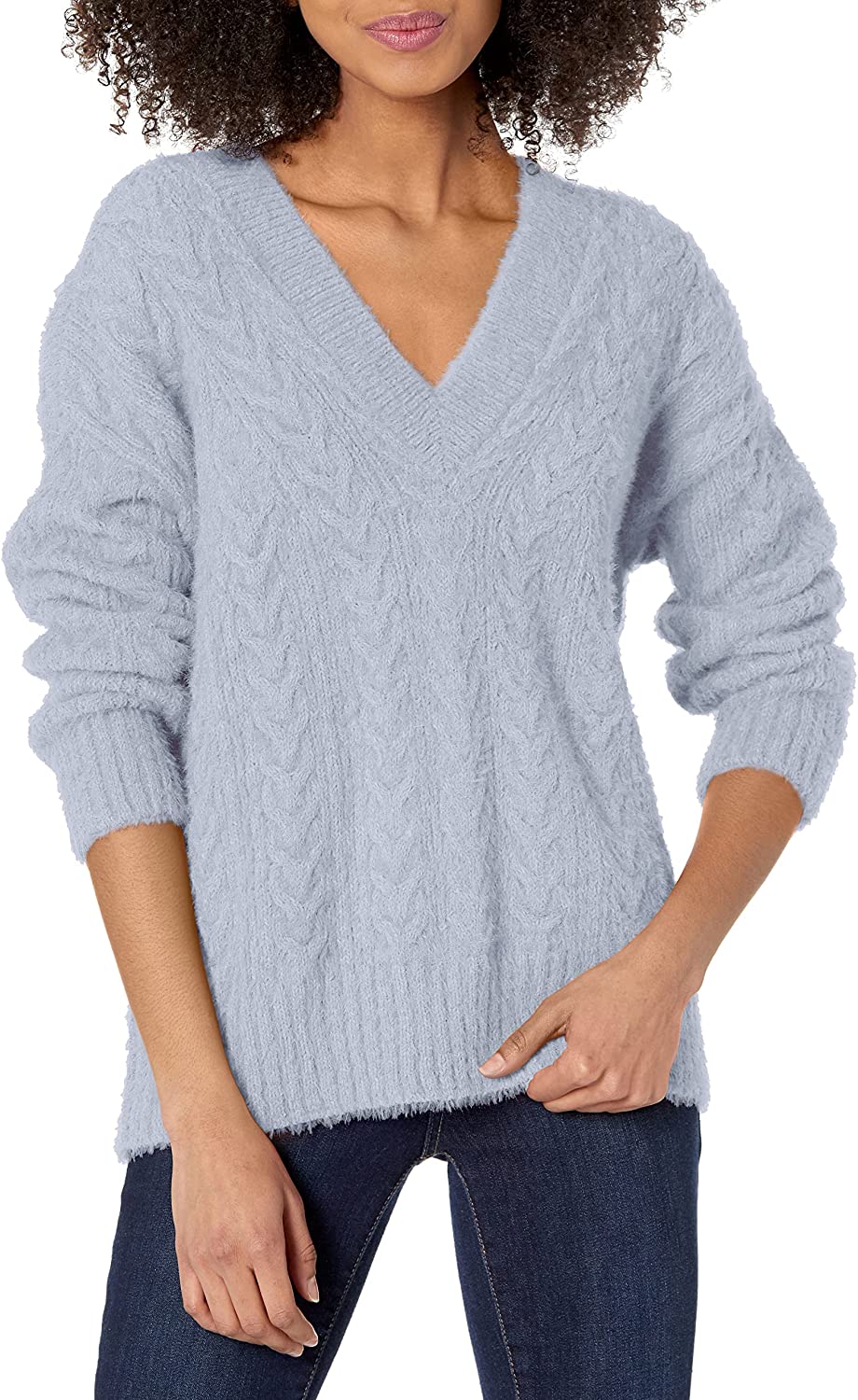 Lucky Brand Women's V-Neck Relaxed Fit Eyelash Sweater