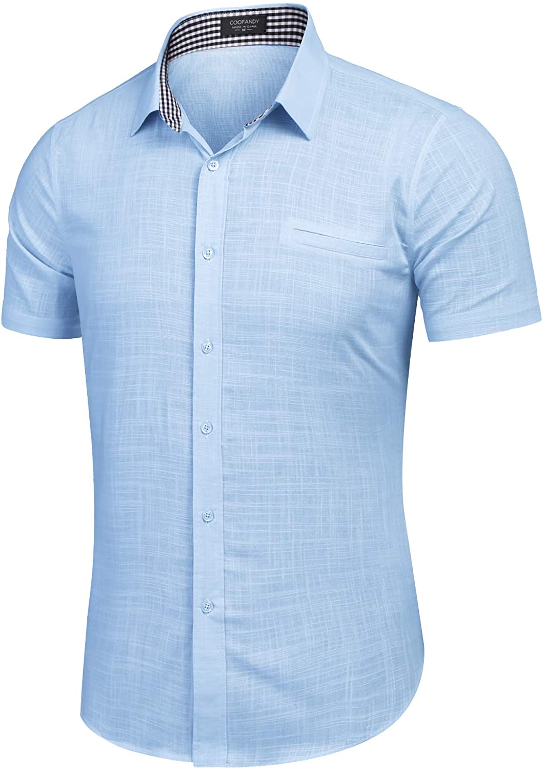 COOFANDY Men's Regular-Fit Short-Sleeve Solid Linen Cotton Shirt Casual ...