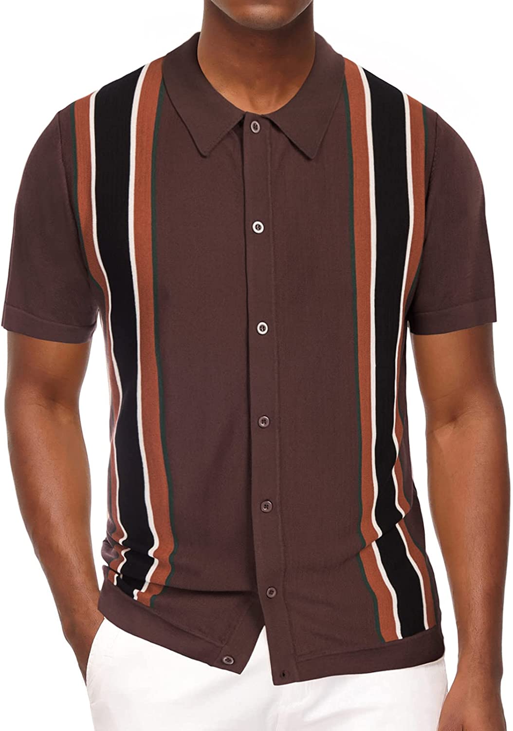 PJ PAUL JONES Men Striped Vintage Short Sleeve Knit Polo Shirt for ...