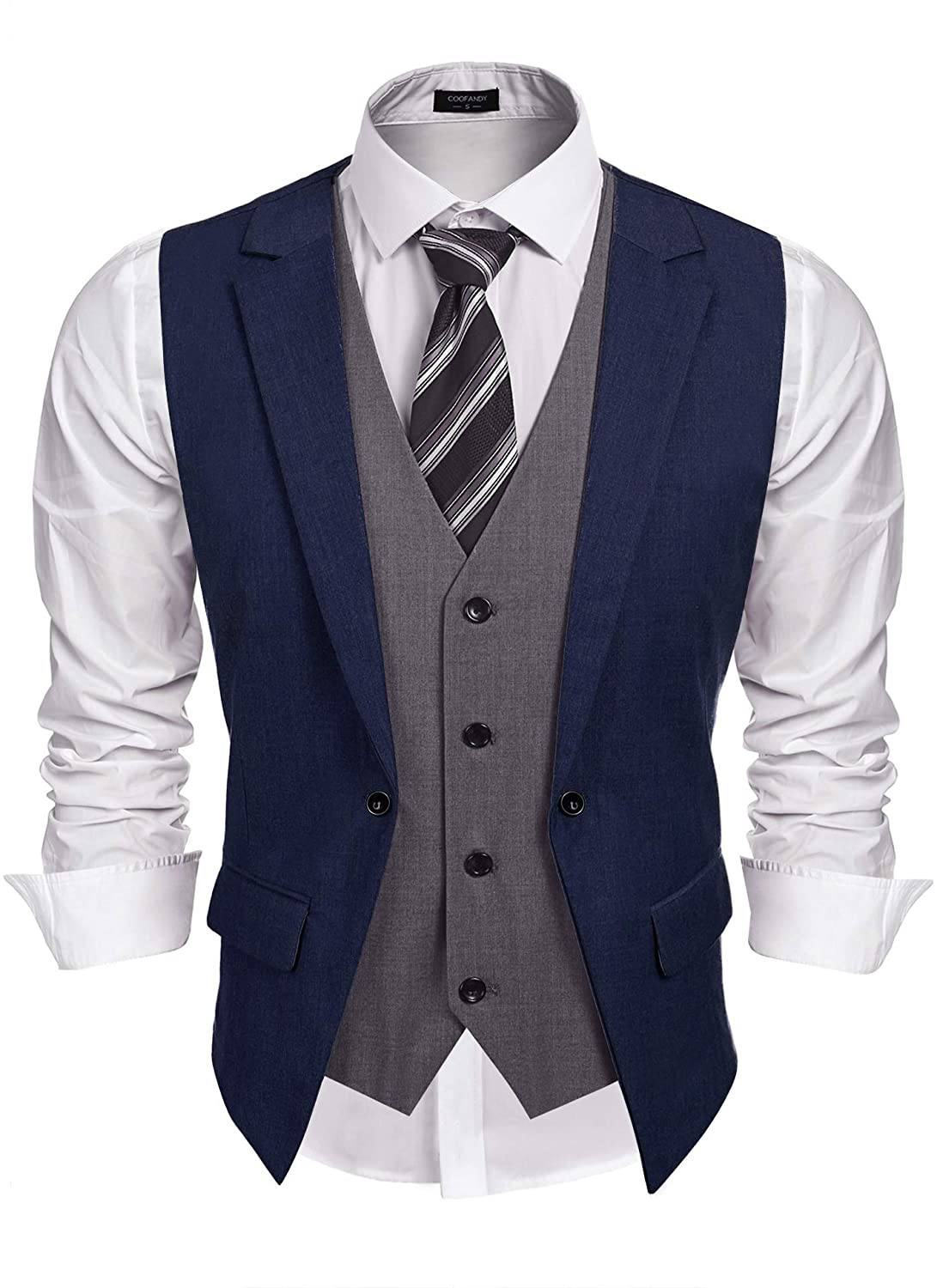 COOFANDY Mens Formal Fashion Vest Layered Waistcoat Business Dress Suit  Vests fo