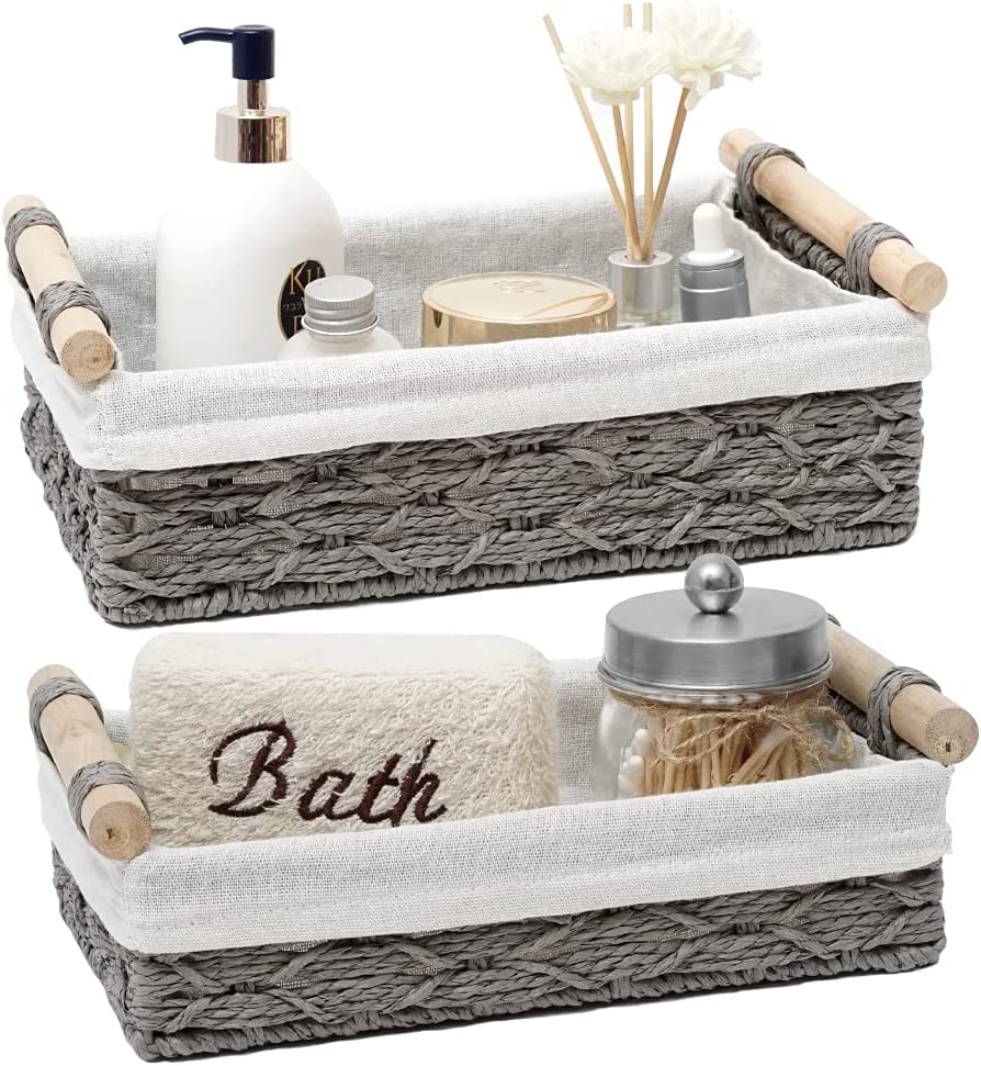 DUOER Round Paper Rope Storage Basket, Wicker Baskets for Organizing with  Handle, Decorative Bins for Countertop, Toilet Paper Basket for Toilet Tank