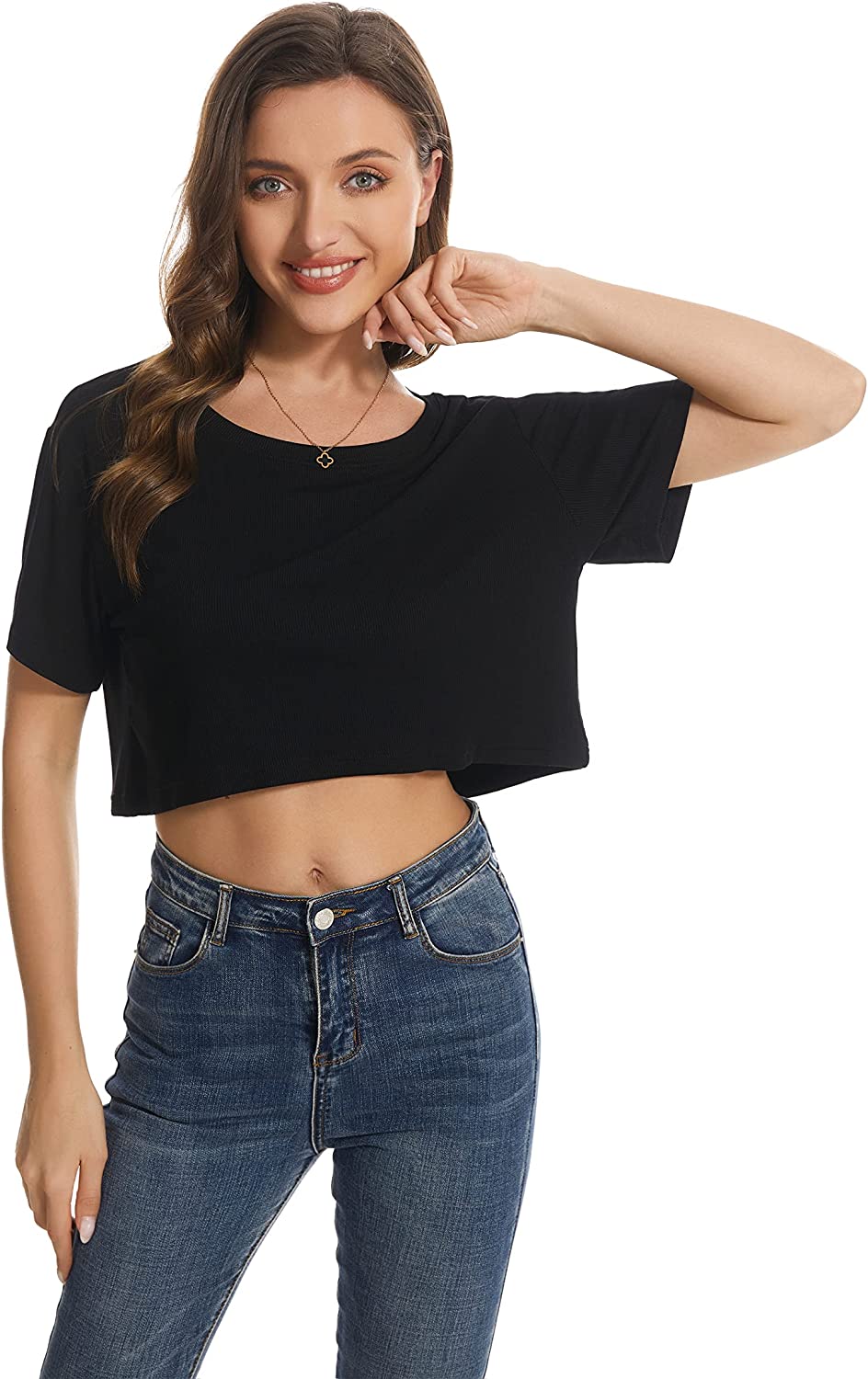 ACANI Crop Top for Women, Summer Tops, Womens Tops, Cotton, Scoop Neck,  Short Sleeve Plus Size Tops Women Girls : : Clothing, Shoes 