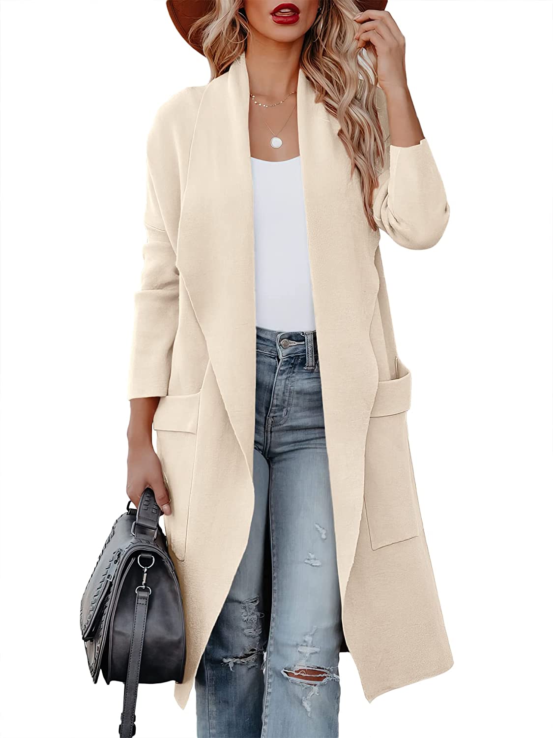 ANRABESS Women's Casual Long Sleeve Draped Open Front Knit Pockets Long  Cardigan Jackets Sweater : : Clothing, Shoes & Accessories