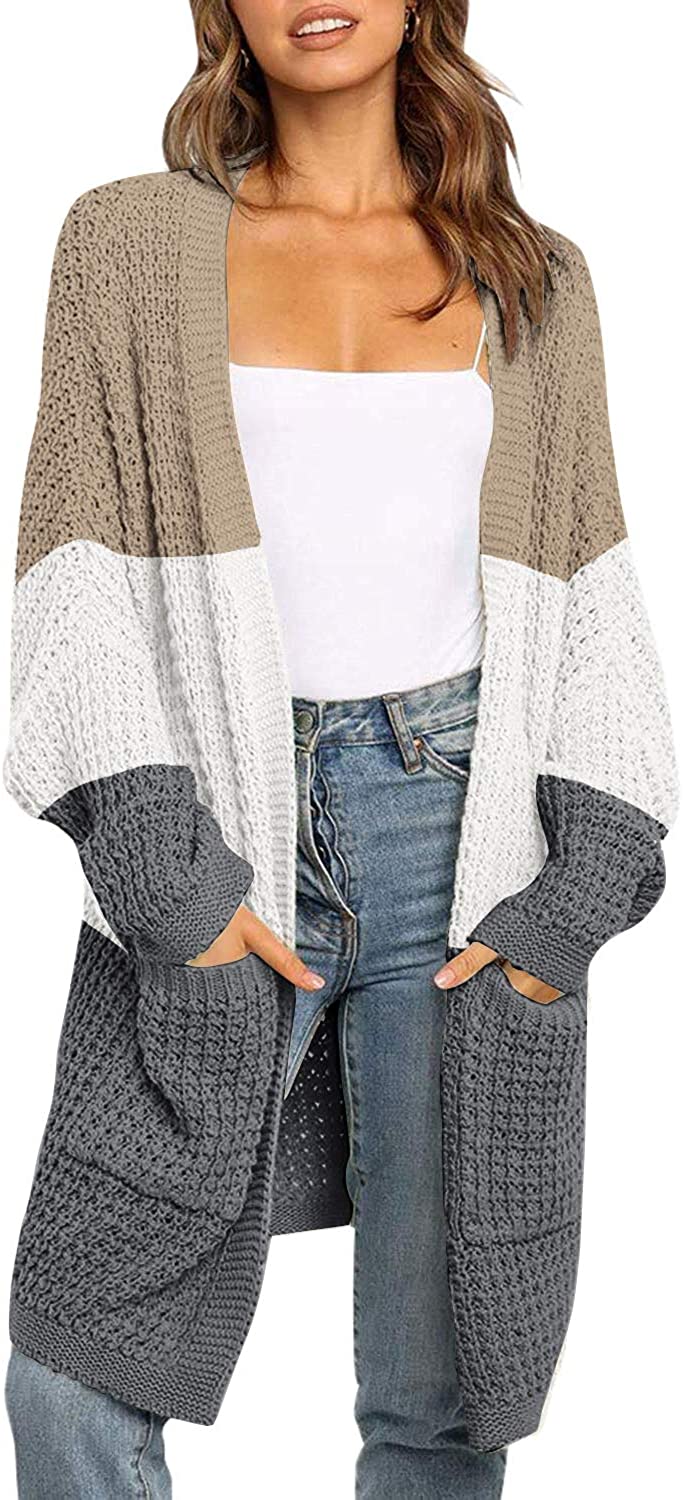 ZESICA Women's Long Batwing Sleeve Open Front Chunky Knit Cardigan Sweater 