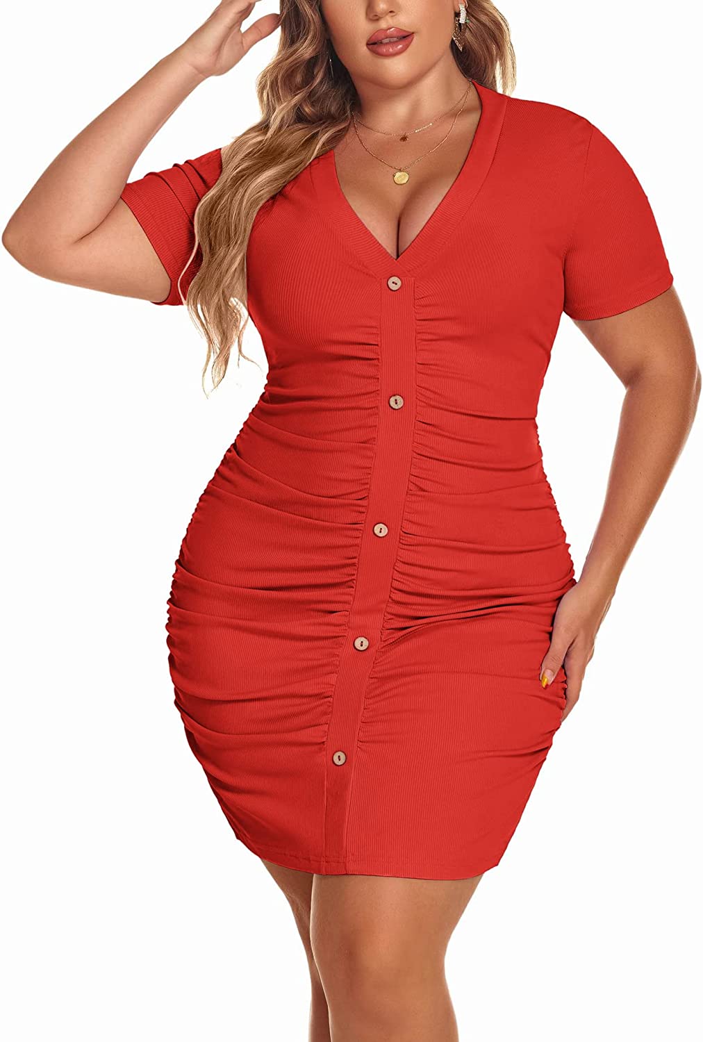 IN'VOLAND Women Plus Size Short Sleeve Solid Color Bodycon Tight Ruched  Wrap T Shirt Dress at  Women's Clothing store