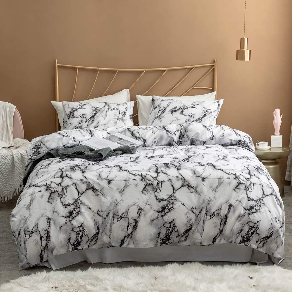 Soft Microfiber Abstract Duvet Set with 2 Pillowcases for Women Men and Kids Black and Grey Marble Reversible Down Alternative Bedding Comforter Argstar 3 Pcs Marble Comforter Set King 