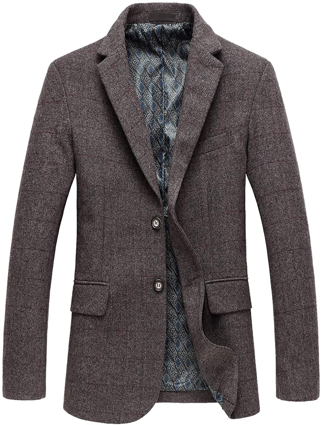 chouyatou Mens Classic Lapel Collar Two-Button Thick Windbreaker Wool Walker Coat