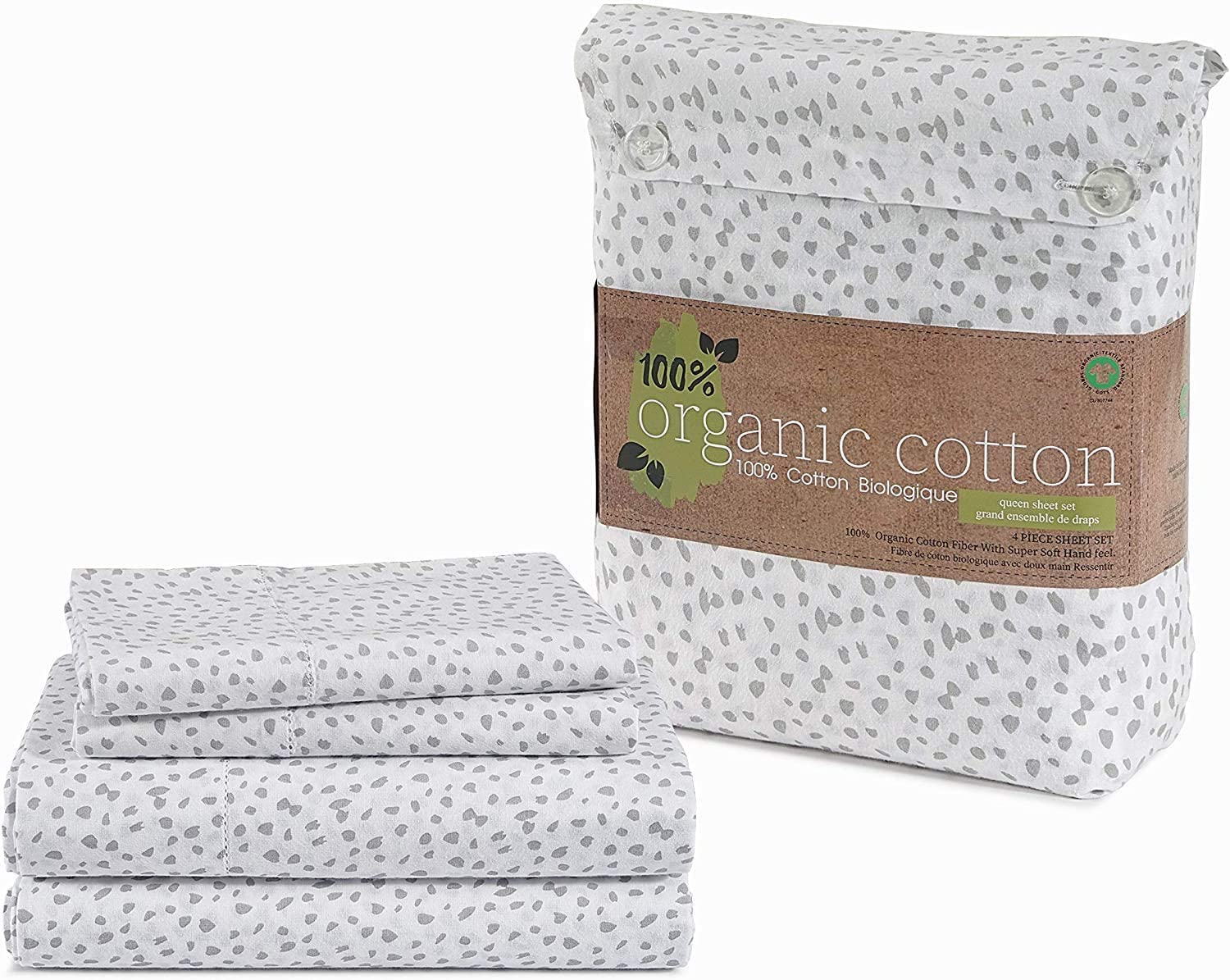 Details about   100% Organic Cotton Sepia Rose Queen-Sheets Set 4-Piece Pure Organic Cotton Lon 