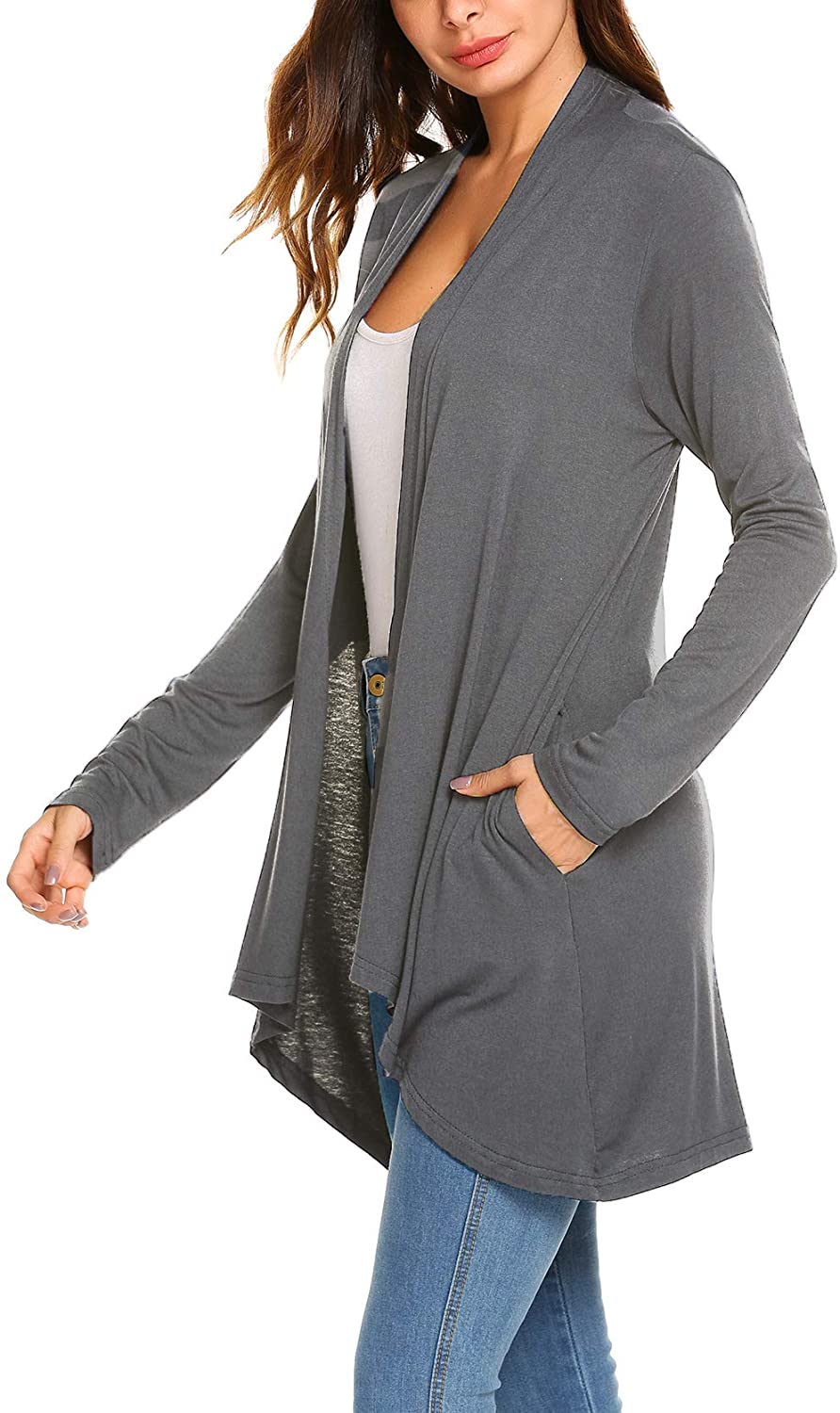 Esenchel Women's Long Sleeves Soft Draped Open Front Cardigan 