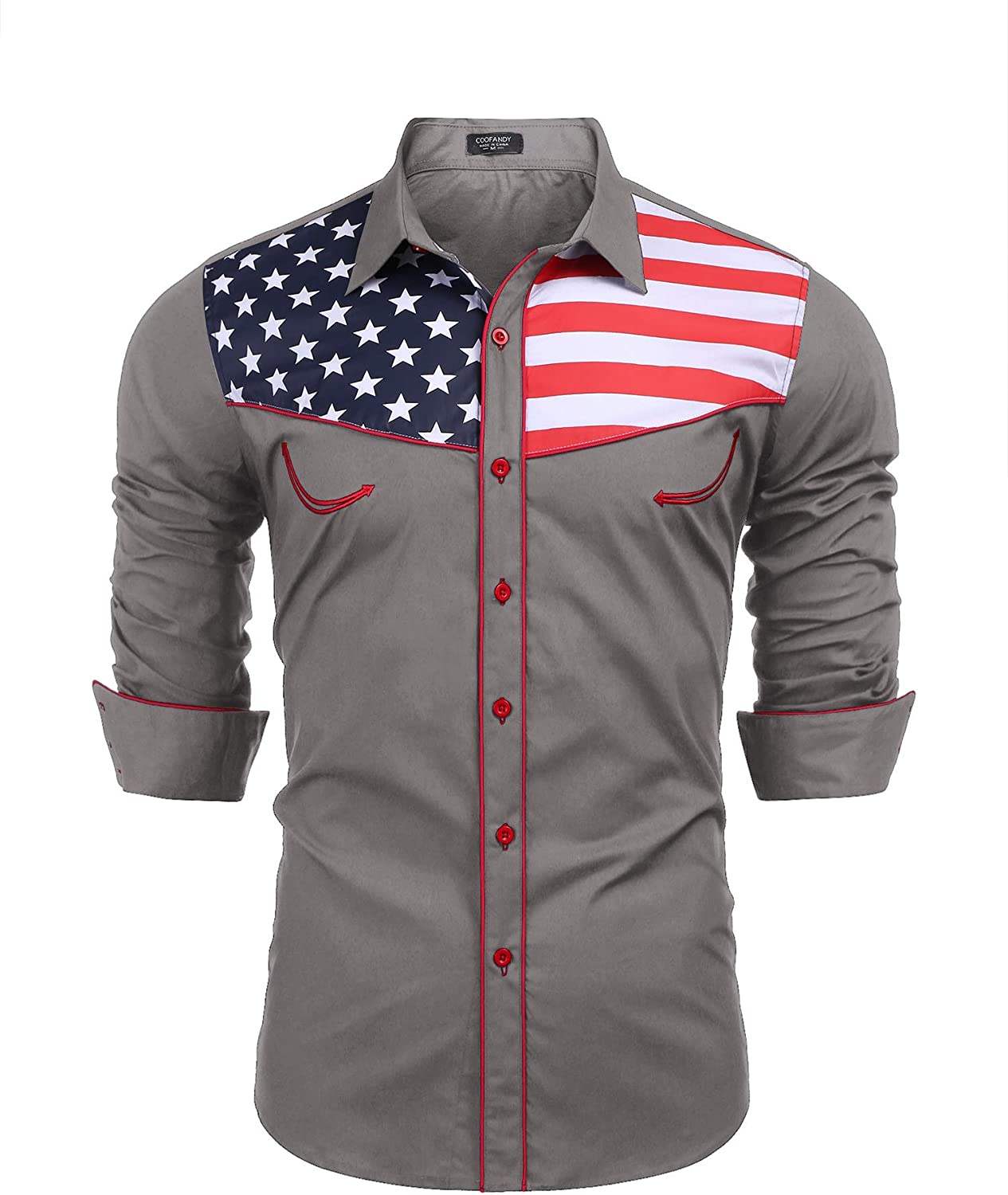 Fubotevic Men Embroidery Casual Long Sleeve Button Up Button Up Dress Work Shirt