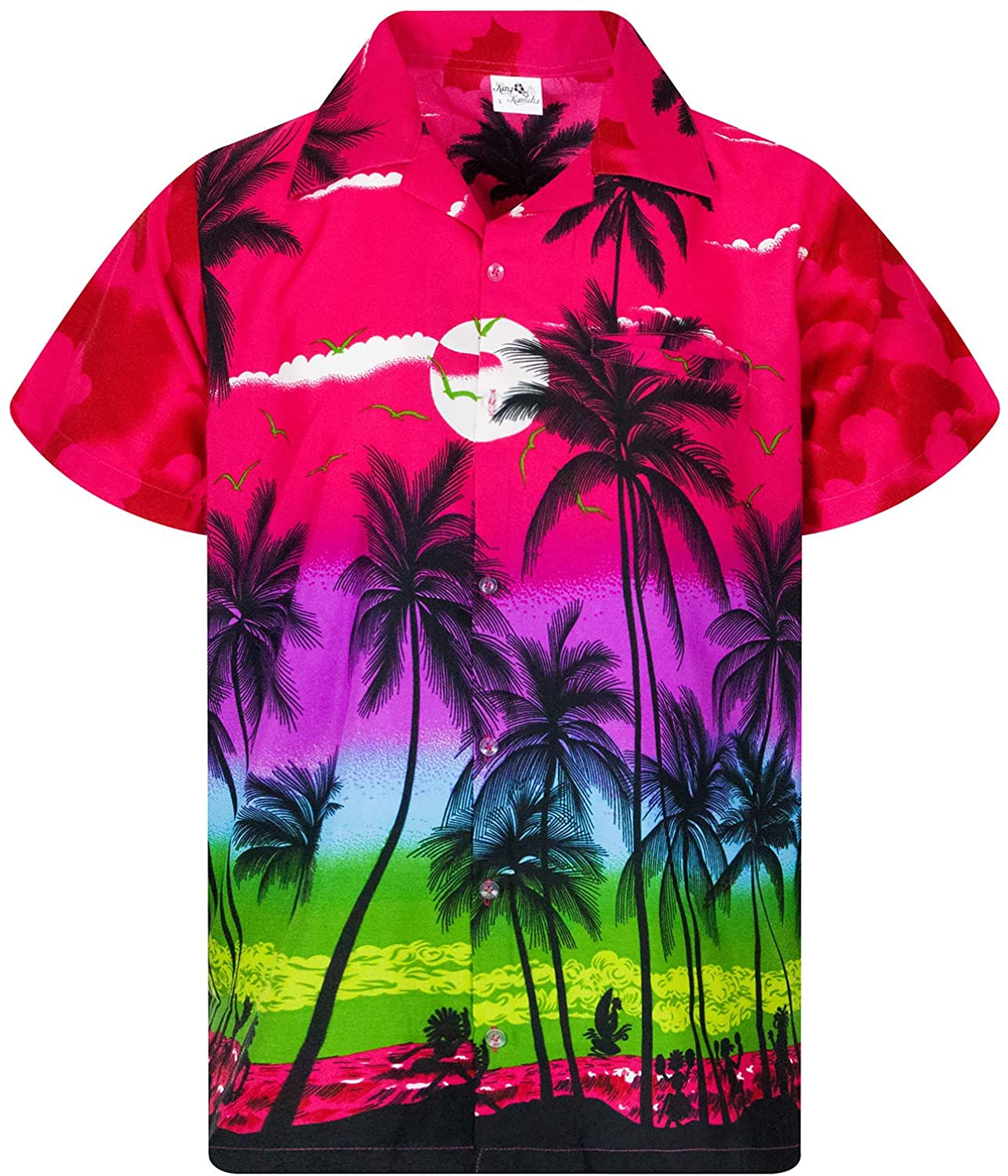 KING KAMEHA Hawaiian Shirt for Men Funky Casual Button Down Very Loud Shortsleeve Unisex Palmshadow