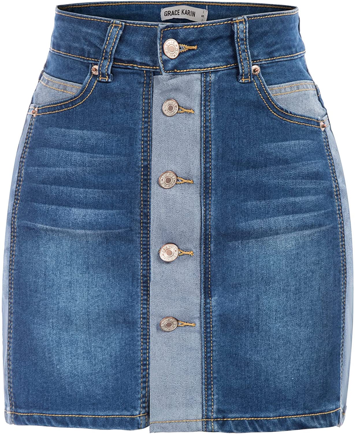 GRACE KARIN Womens Casual Button Down Denim Skirt High Waist Bodycon Pockets Jean Short Skirt