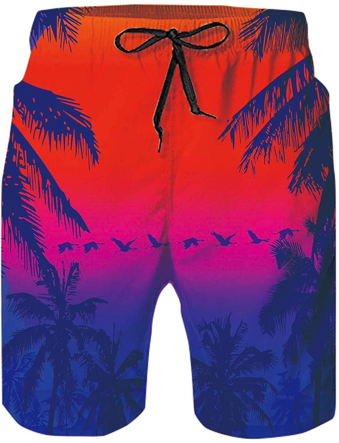 TO-JP 3D Printing Beach Shorts Colored Bird Swim Trunks 