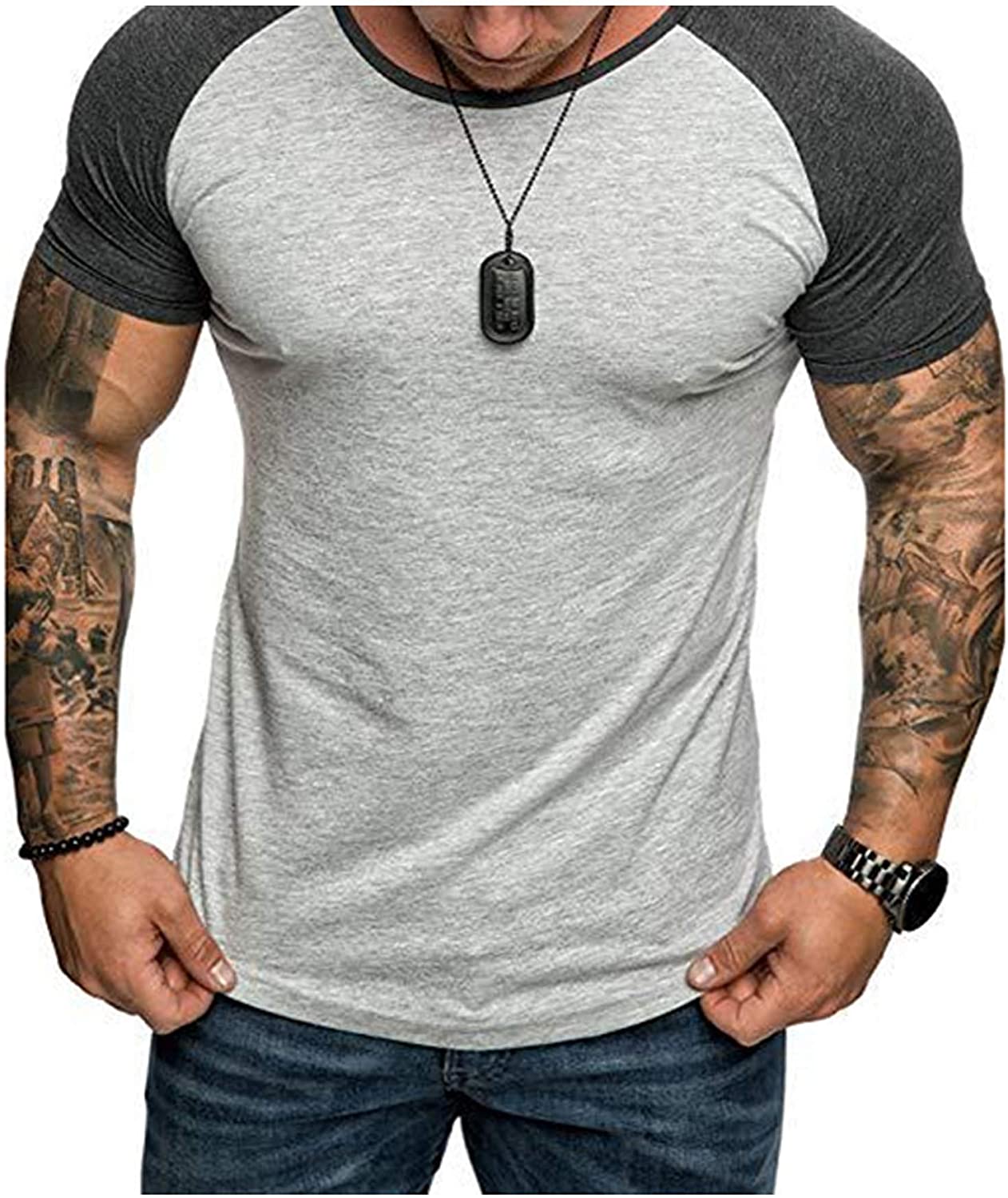 Wiueurtly Mens Shirts Mens Fashion T Shirt Short Sleeve Crewneck Muscle Workout Shirt Cotton Tee Shirt Top Flannel Shirt for Men, Men's, Size: XL