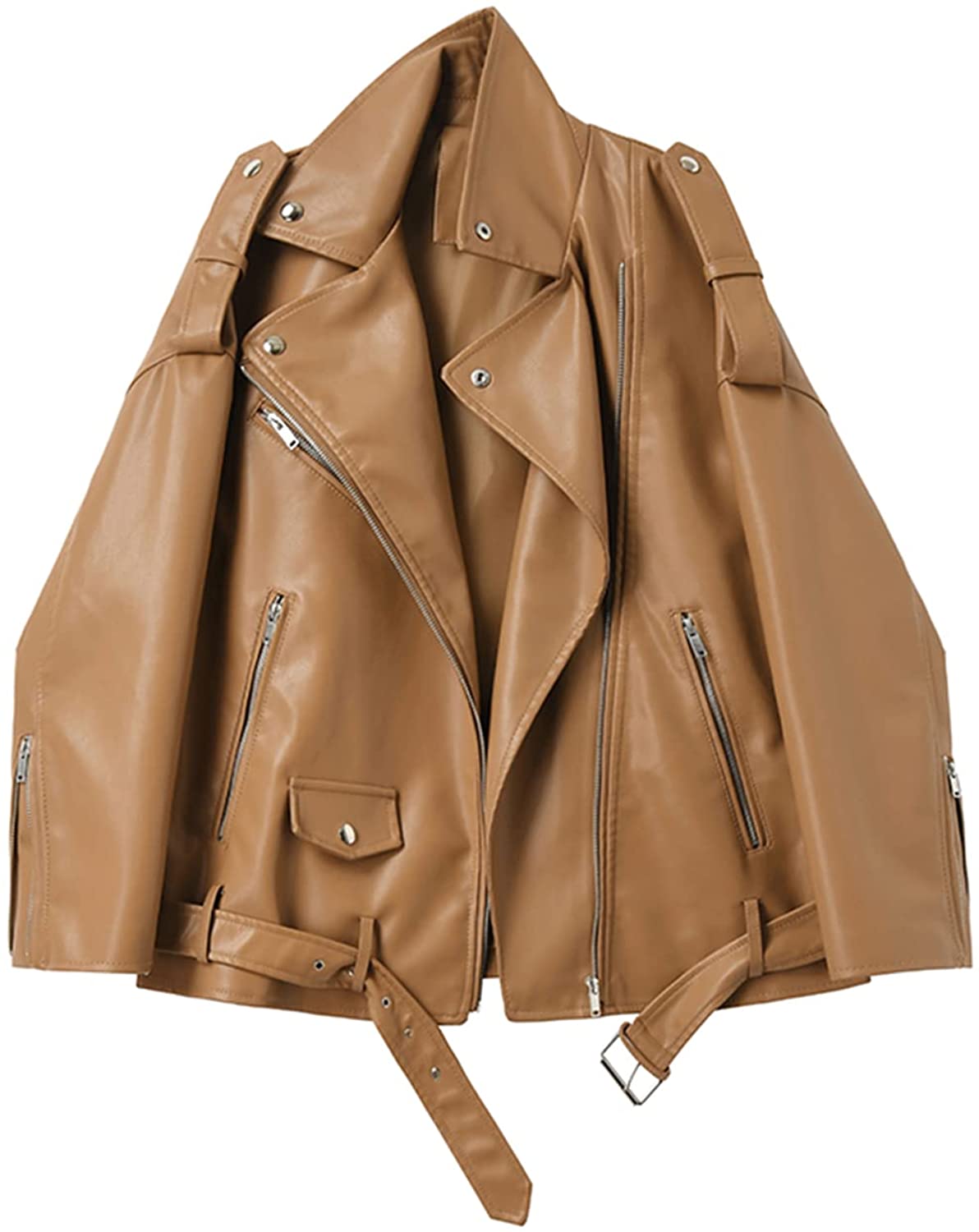 LY VAREY LIN Women Faux Leather Jacket Lapel Collar Motorcycle Zip Up Size  L Mot