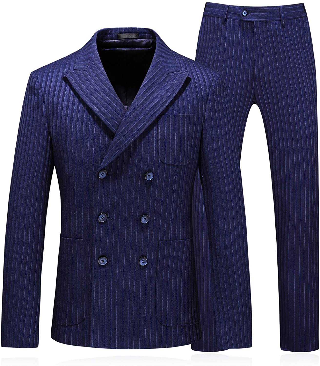 MOGU Mens Double Breasted Pinstripe 3 Piece Suit Slim Fit Blazer