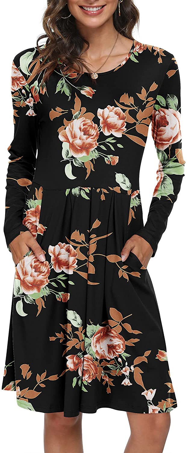 DouBCQ Women's Casual Long Sleeve Flowy Pleated Fall Dresses with Pockets |  eBay