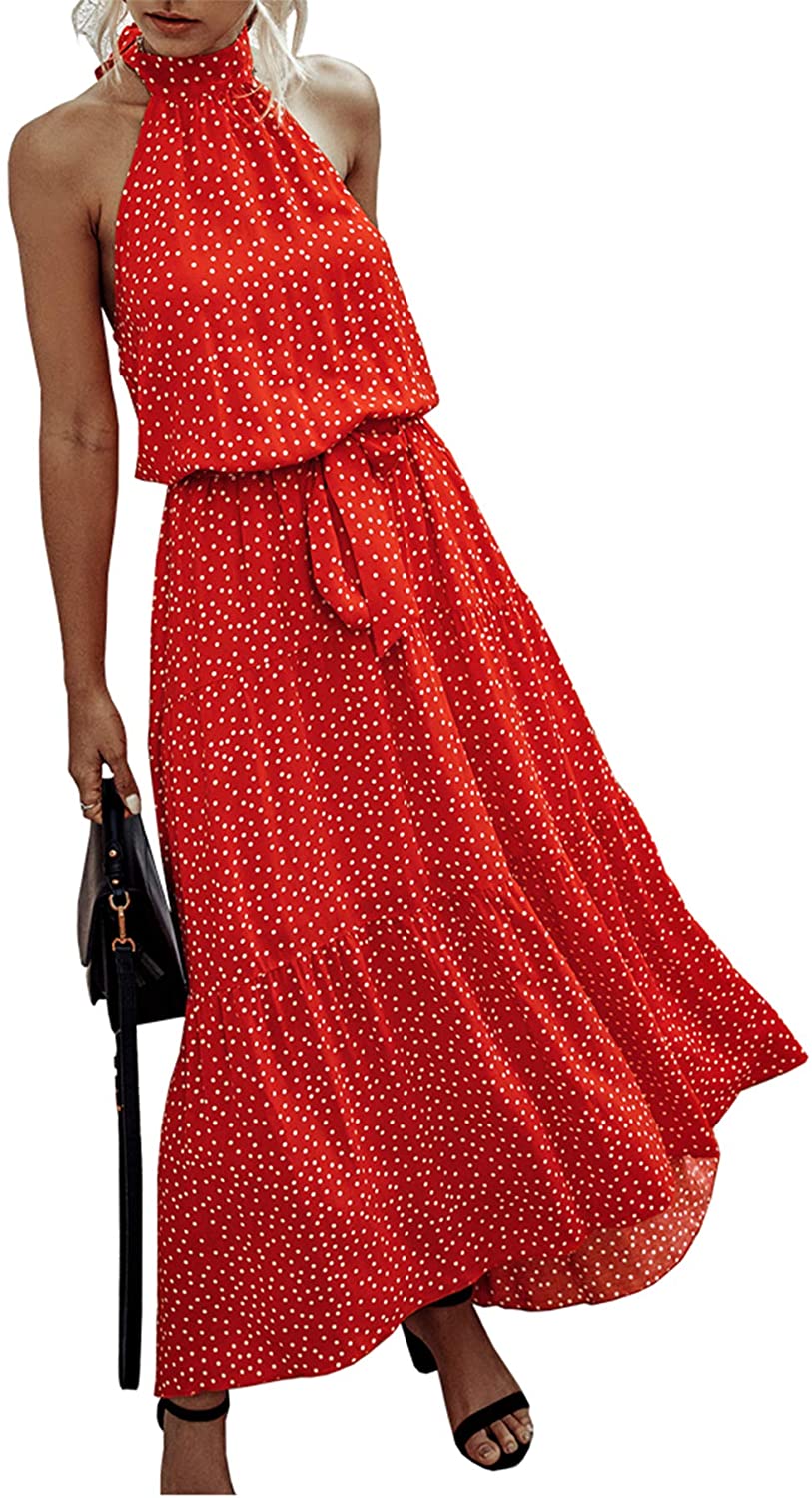 PRETTYGARDEN Women's Casual Halter Neck Sleeveless Floral Long Maxi Dress  Backle | eBay