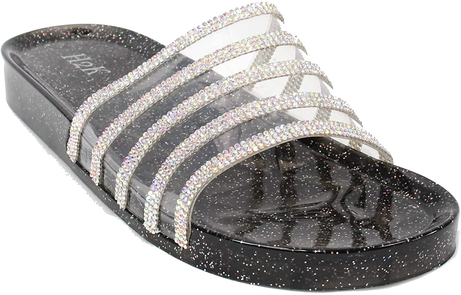 H2K Womens Jelly Glitter Summer Slide Sandals Flip Flops Adults 
